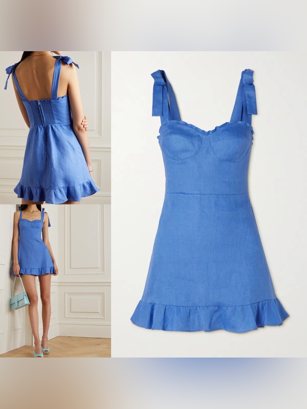 Reformation Desiree Ruffle-Trimmed Linen Mini Dress sz 2